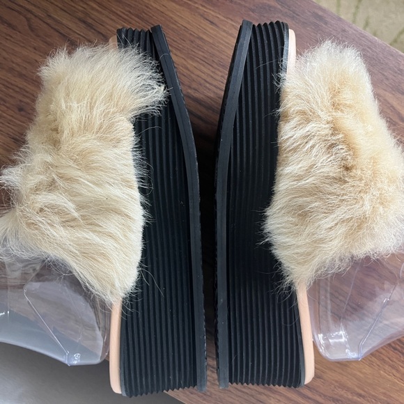 Taryn Rose Pearla Platform Slides Real Lamb Fur Made in Italy Sz 9 Designer NWOB - Picture 9 of 13